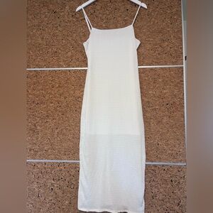 White textured fitted midi dress